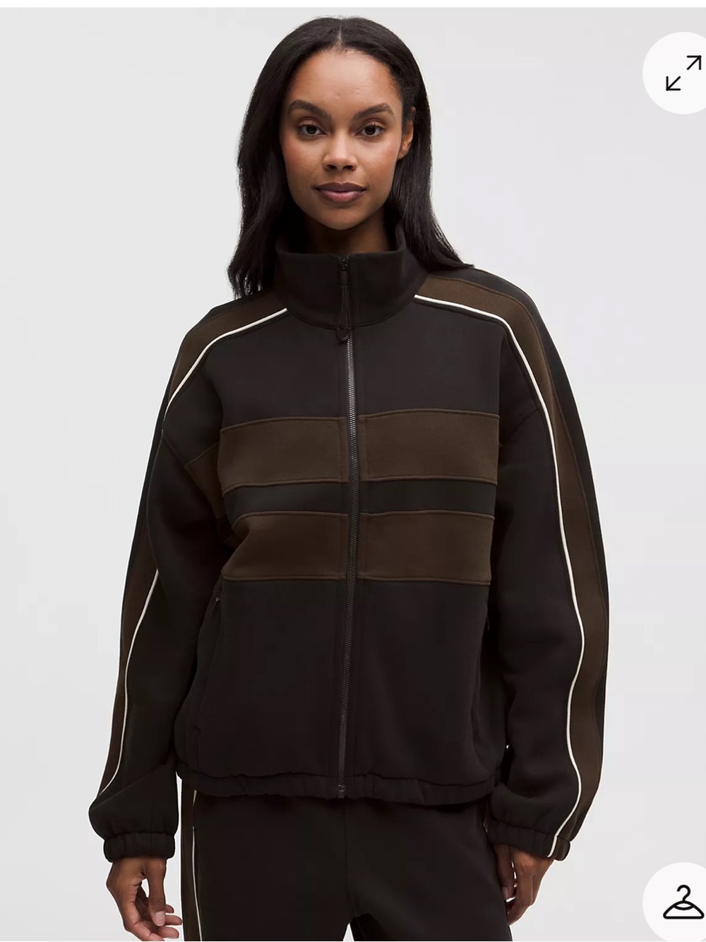 Lululemon Steady State Oversized Funnel Full Zip Black Brown Stripe Jacket